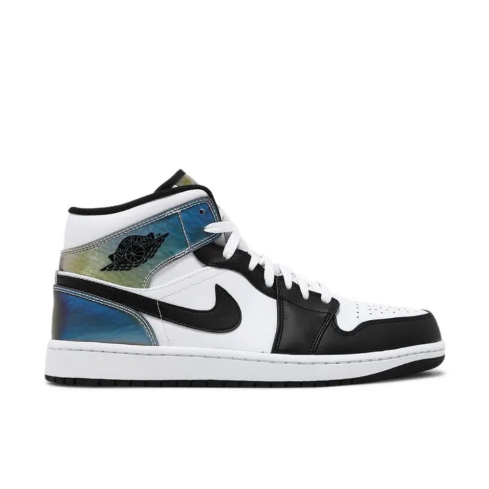 Nike Air Jordan 1 Mid Black White Iridescent Sneakers
